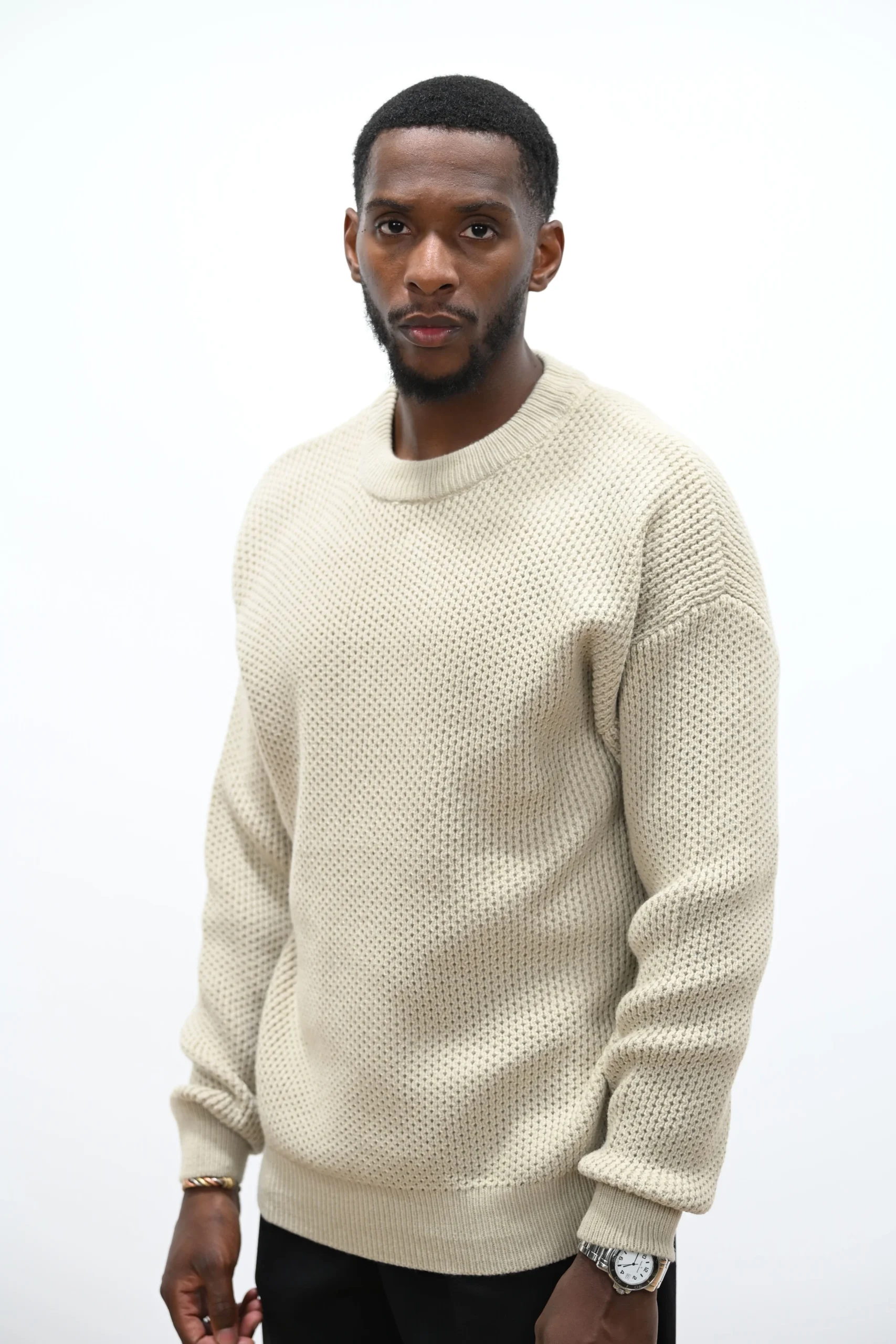 Pull Col Rond Beige – Image 3