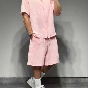 Ensemble chemise et short rose