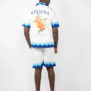 Ensemble chemise et short tie and dye blanc et bleu