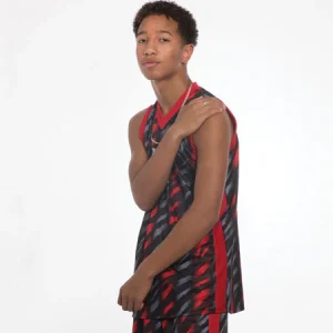 Maillot Sublimé Mixte Basketball MKSA02 Noir, Rouge et Gris