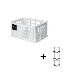 Pack Caisse Plastique Recyclé BASIL "Milk Crate" sur porte-bagage avant ou arrière taille S 17,5L avec Kit de fixation BASIL