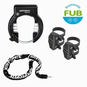 Pack Tout-en-un KRYPTONITE Antivol de Cadre Kryptonite Lock Ring + Chaîne Plug In 912 + Kit collier fixation AXA Flex Mount