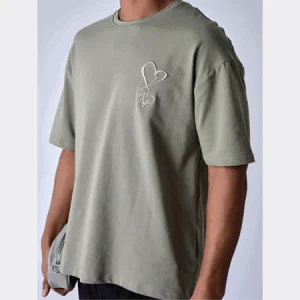 Tee-shirt coeur brodé street - Kaki