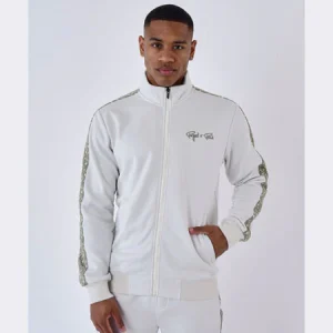 Veste zipper à bande imprimé - Greige