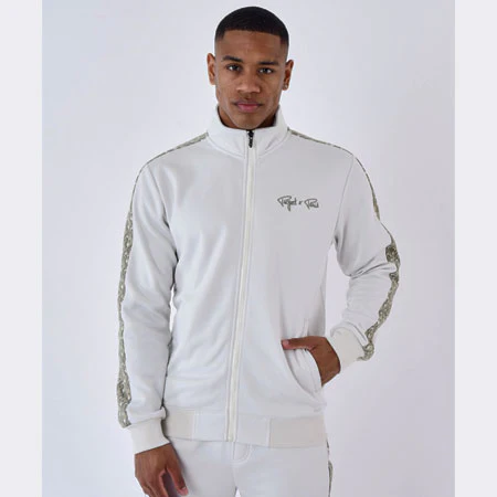 Veste zipper à bande imprimé - Greige